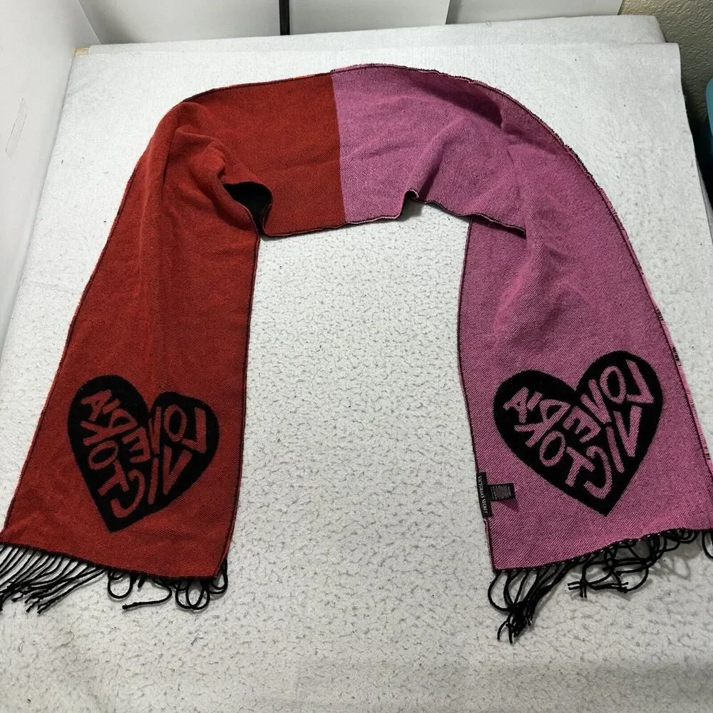 Victoria's Secret Winter Angel Collection Heart Scarf Acrylic Red Pink Black 80" - Picture 2 of 11